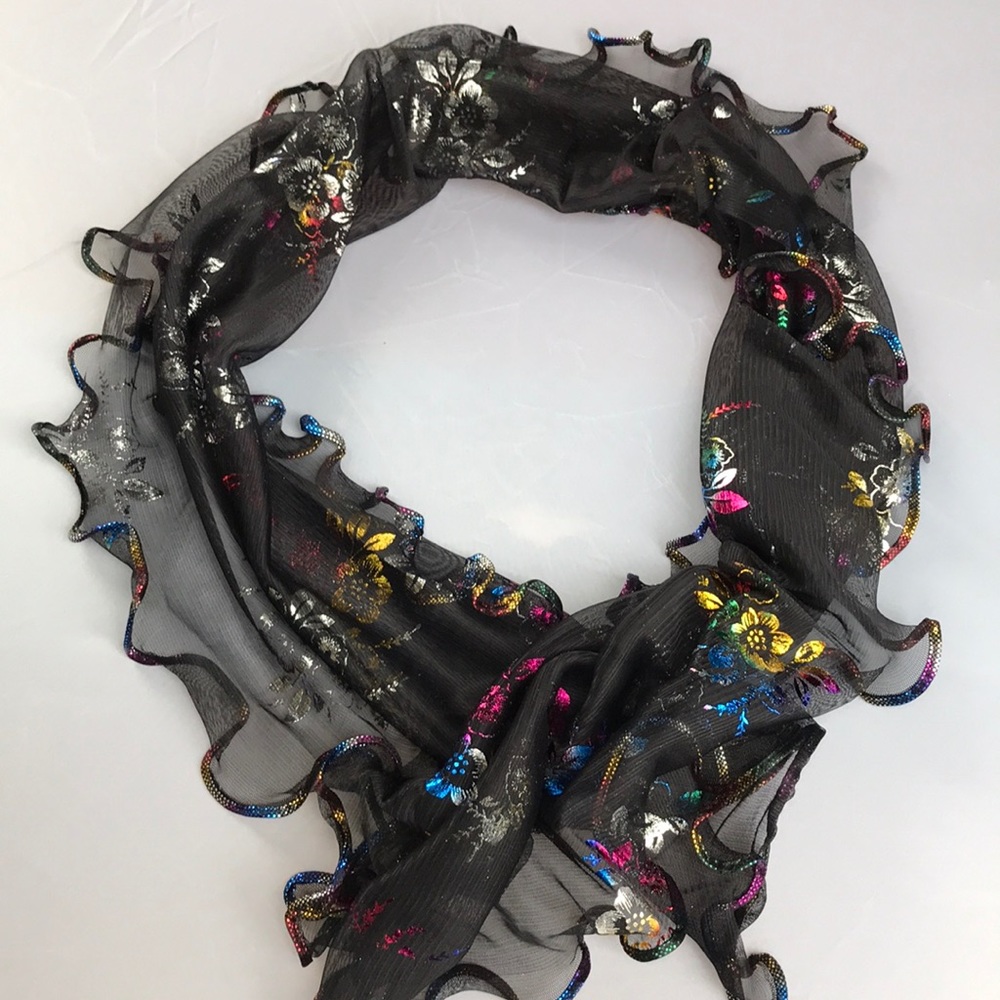 New! Floral Metallic Chiffon Scarf - Picture 2 of 9